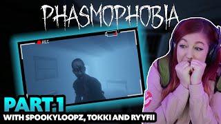 This was TERRIFYING | Cahlaflour Phasmophobia with SpookyLoopz, Tokki and RyyFii (Part 1)