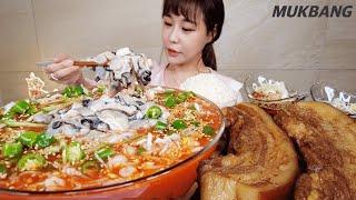 SUB) 통수육 2kg 오동통 제철 굴 1kg 넣고 만든 굴물회 먹방 Cold Oyster Soup Steamed pork Noodles REAL SOUND ASMR MUKBANG