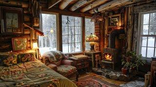 Winter Cabin in a Snowstorm | Cozy Fireplace Ambience for Ultimate Relaxation ️