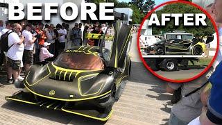 Moment of IMPACT Lotus Evija X CRASHES first day of Festival Of Speed 2024