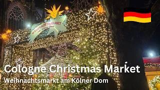 Cologne Cathedral Christmas market virtual walk, Cologne night city walk