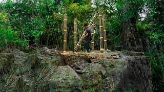 How I Built a Bushcraft Bamboo House On a Rocky Mountain to Survive, Catch And Cook the Wild