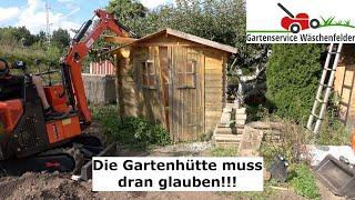 Abriss der alten Gartenhütte - austoben am Minibagger 