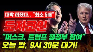 대박 터졌다.. "최소 5배" 도지코인 "머스크, 트럼프 행정부 참여"  오늘 밤, 9시 30분 대기! #도지코인 #도지코인전망 #도지전망