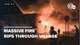 Massive fire rips through village in Seneca County, causing buildings to collapse