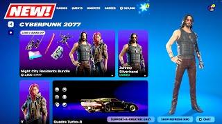 NEW Cyberpunk Skins BUNDLE & CAR Item Shop Fortnite! (Johnny Silverhand, V & Quadra Turbo)