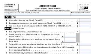 IRS Schedule 2 walkthrough (Additional Taxes)