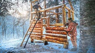 2 ДНЯ В ДИКОМ ЛЕСУ | СТРОИМ ДВУХЭТАЖНЫЙ ДОМ - ПЕРВЫЕ СТЕНЫ и СНЕГОПАД