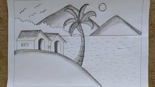 Easy village Scenery Drawing || Prakritik drishya || Hillside, tree drawing || Scenery drawing easy