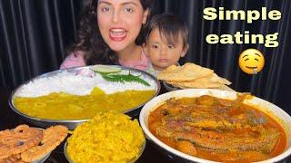 Simple Bengali Thali- Rice, Veg Dal, Pabda Fish Curry, Olkopi Posto (Shalgam Ki Sabji), Papad | ASMR