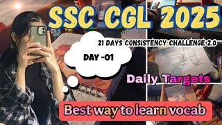 SSC CGL 2025 study vlog || How to learn vocabulary for ssc Exams || Study vlog  || Day 01/21 