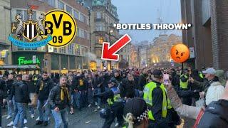 ABSOLUTE CHAOS - BORUSSIA DORTMUND FANS CLASH WITH NEWCASTLE *FAN FOOTAGE*