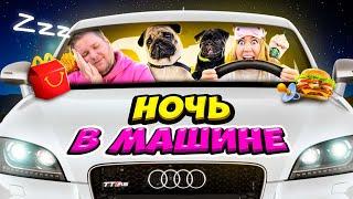 НОЧЬ В МАШИНЕ С ДВУМЯ СОБАКАМИ! 24 Часа ЧЕЛЛЕНДЖ! Ночуем ВМЕСТЕ в БАГАЖНИКЕ!