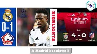 HIGHLIGHTS |Lille 1-0 Madrid | Benfica 4-0 Atl Madrid| UCL Round 2