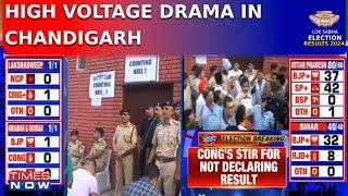 Congress Stages Protest Outside Counting Center In Chandigarh For Not Declaring Election Results