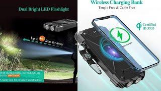 Solar Charger Power Bank, Qi Wireless Charger 10,000mAh External Battery Pack Type C Input Port Dual