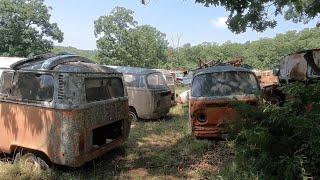 Hundreds of Karmann Ghias, Bullis, Beetles and...: Classic Volkswagen junkyard in the woods #vwbug
