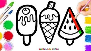 Drawing and Coloring Soft Ice Cream, Popsicle & Watermelon Ice Cream | Step By Step