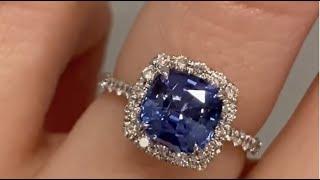 Tabby - 2.50ct Cushion Cut Blue Sapphire Platinum Diamond Halo Engagement Ring