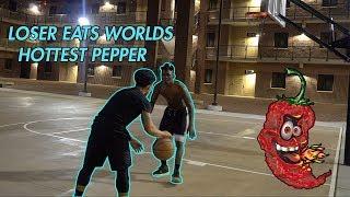 1v1 Basketball Loser Eats WORLDS HOTTEST PEPPER! ANGELDOESNTMISS  vs. Jet Lee
