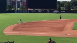 Logan Ellis fielding Baum Stadium Aug 21, 2016