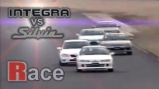 [ENG CC] FR vs FF battle - Integra R, Silvia S15 Spec R, S15 Nismo, S14 battle Tsukuba 1999