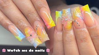 Trendy Summer Nail Art | Airbrush & 3D Gel | Acrylic Nails Tutorial