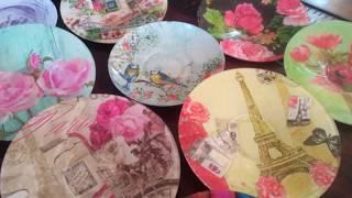 DIY:Upcycle/Decoupage/Modpodge Glass Plates/Saucers with Paper Napkin/Tissue Paper