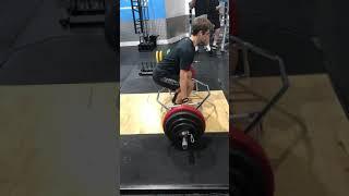 Trap bar deadlift at 148kg for 5 reps with straps, at age 17, bodyweight 75kg,