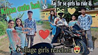 Collage girls reaction on helmet bunny cover | Aaj cute girls ko ride di | Full enjoy wala vlog 