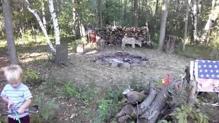 The boys target practicing with their bows