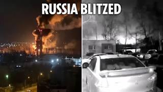 Ukraine blasts Russia airfield 'with US missiles' as drone blitz sparks inferno at oil refinery