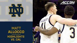 Notre Dame's Matt Allocco Highlights vs. Cal