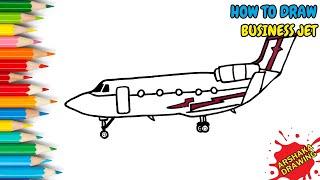 How to Draw A Business Jet Plane Easy Step by Step | Arshaka Drawing