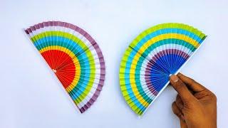 Learn How to Make Easy Paper Summer Fan | Handmade Rainbow Paper Fan | Multicolored Hand Fan