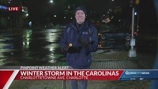 Glaze of ice covering surfaces in Charlotte, but not treated roads