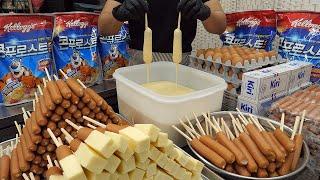 줄서서 먹는 바삭한 치즈 핫도그 / Jumbo Sausage Cheese Hot Dog - Korean Street Food