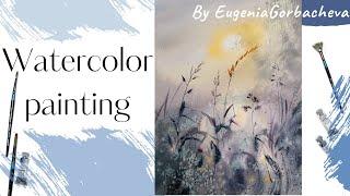 How to paint misty field | Watercolor painting Morning landscape | Eugenia Gorbacheva