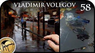 Rain in London. City landscape. Brush Oil Painting, Palette Knife. Painter Vladimir Volegov