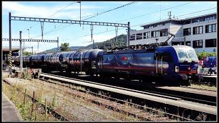 Ein SBB Kesselwagenzug macht einen Zwischenstopp beim Bahnhof Wettingen