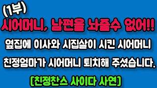 [친정찬스 사이다 1부] 시어머니, 남편을 놔줄수 없어!! 옆집에 이사와 시집살이 시킨 시어머니 친정엄마가 시어머니 퇴치해 주셨습니다.