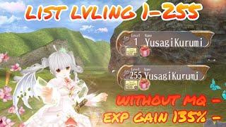 toram online - list lvling up 1-255 without mq with exp gain +135% katana  - yusagi