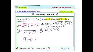 Q8 Derivative of Function of Function √(x+f(x^2-1)) Nested Square roots Chain Rule Test Calculus