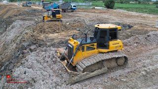 Biggest Bulldozer Equipment Pushing Mud Heavy Removing Extreme Big Dump Truck Unloading Soils