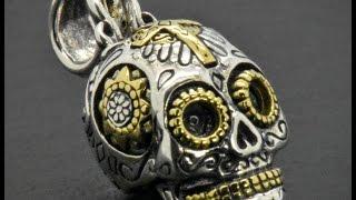 925 Sterling Silver Biker Rocker Day of Dead Mexican Sugar Skull Gothic Pendant