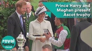 Prince Harry and Meghan, Duchess of Sussex present Ascot trophy to Frankie Dettori