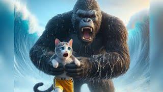 Awesome Dad Cat fights King Kong to protect Kitten! #cat #cute #catlover #catvideos #cutecat #aicat