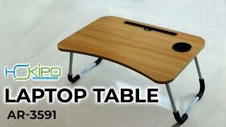 HOKIPO Wooden Foldable Laptop Table with Ipad/Phone Holder and Mug Holder & Non-Slip Legs (AR-3591)