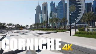 Corniche - Doha, Qatar waterfront promenade walking tour 4k 60fps