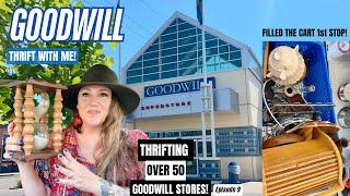 I FILLED MY CART FAST! THRIFTING OVER 50+ GOODWILL THRIFT STORES! Thrift With Me Episode 9